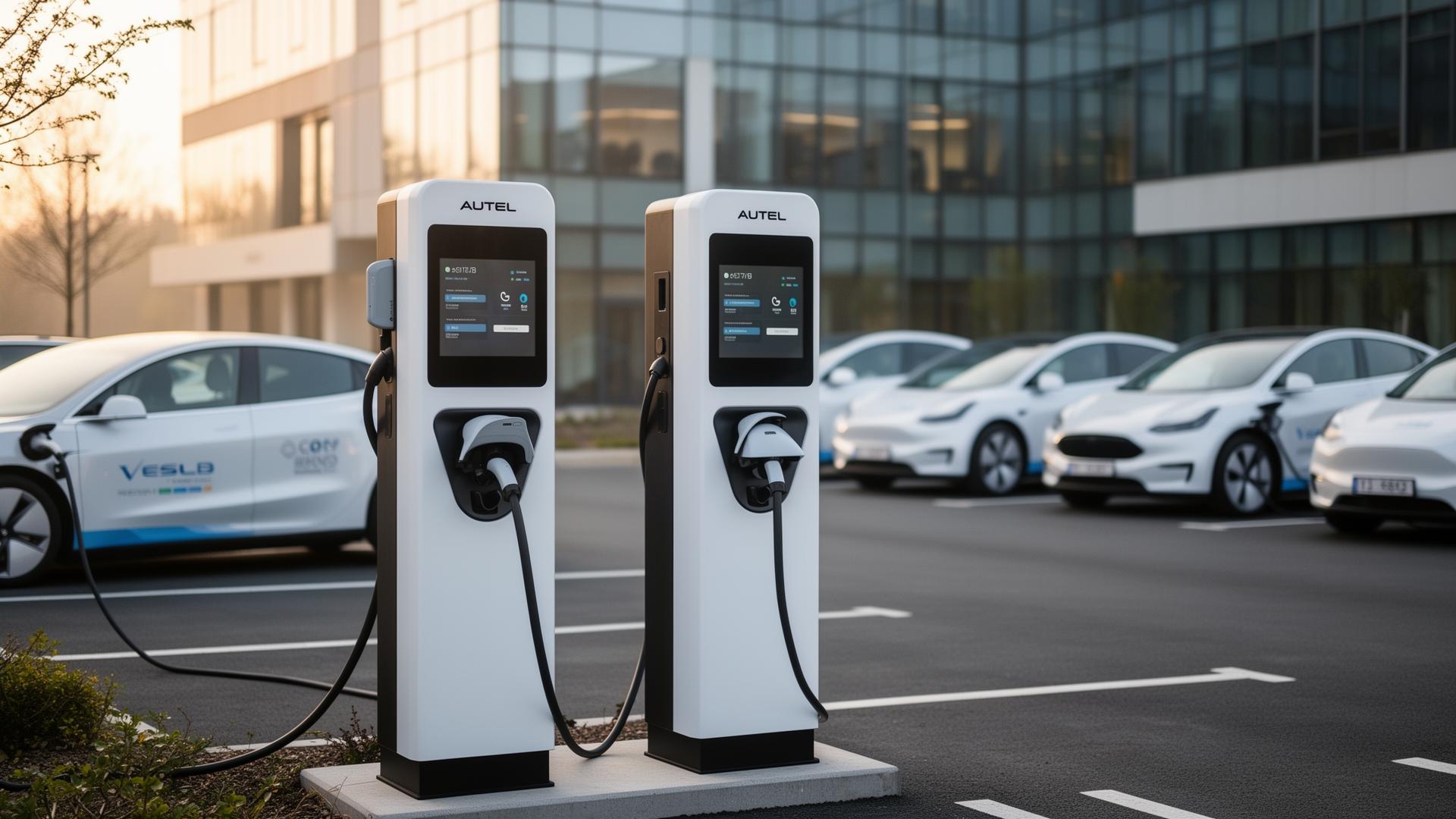 AC laadpalen op een bedrijfsparking met elektrische bedrijfswagens